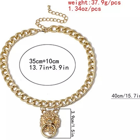 Exaggerated Gold Lion Chain Link Choker Necklace - Picture 7 of 10